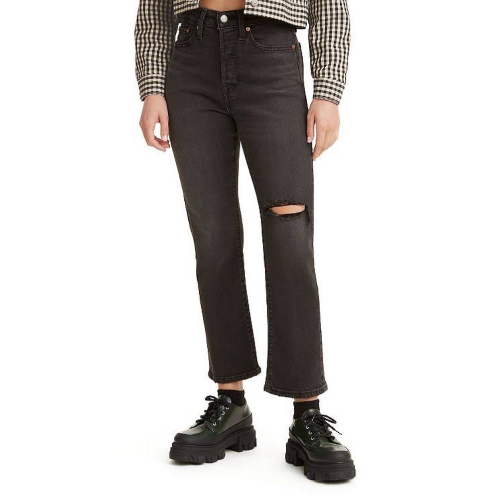 Levi Wedgie Straight Black Jeans Distressed